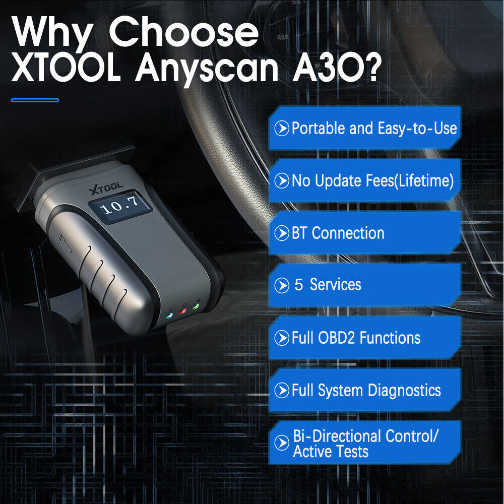 XTOOL A30 Car BT Diagnostic Scanner Full Systems OBD2 Code Reader Bidirectional