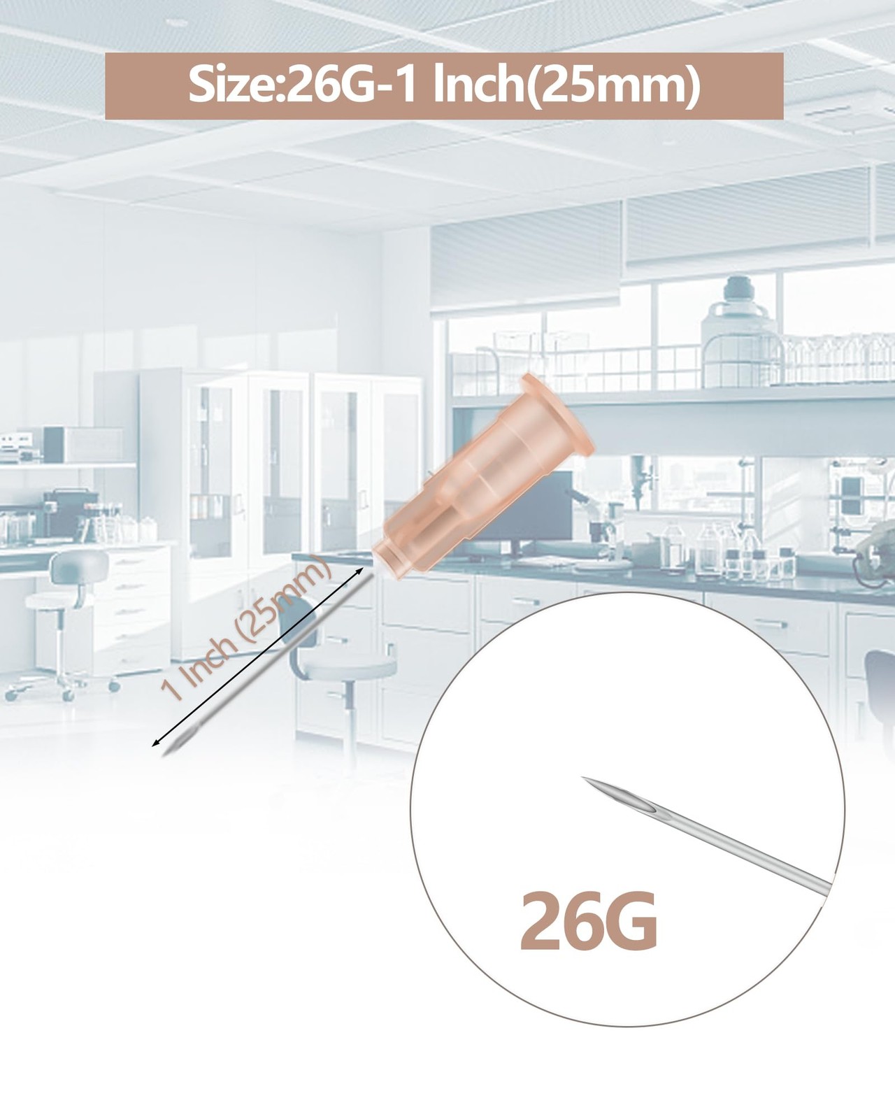 100 Pack 26Ga 1 Inch Injection Needle Sterile Disposable for Lab 26G