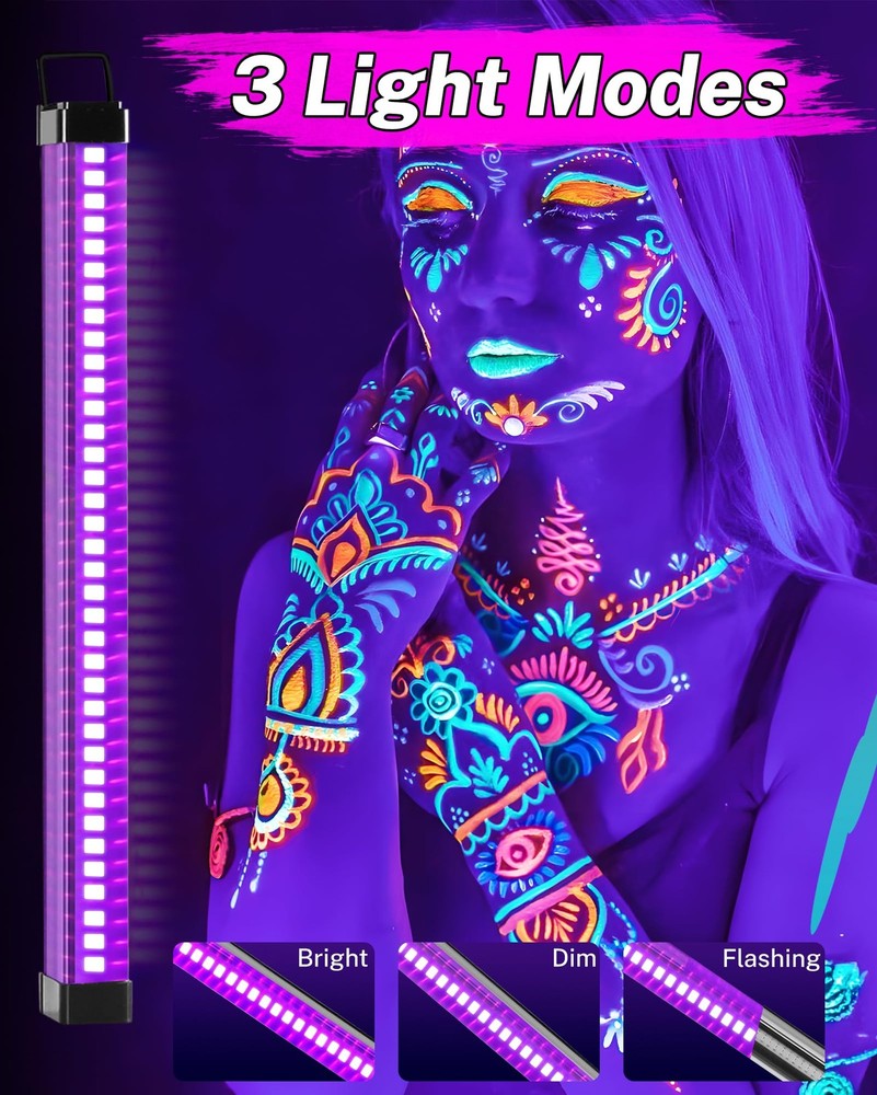 4 Pack Rechargeable Black Light Bar, 5000mAh Large Capacity Battery Powered...