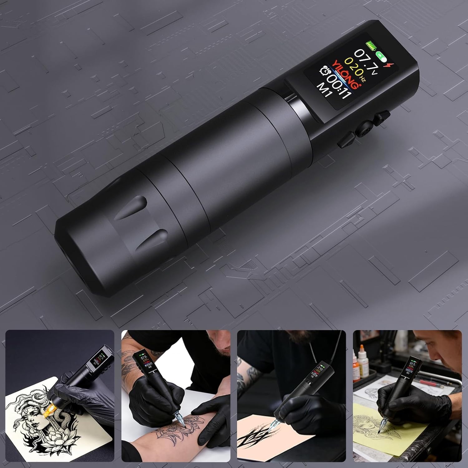 Wireless Tattoo Gun Kit for Beginners Digital Led Display Ink 10 PCS Cartridges