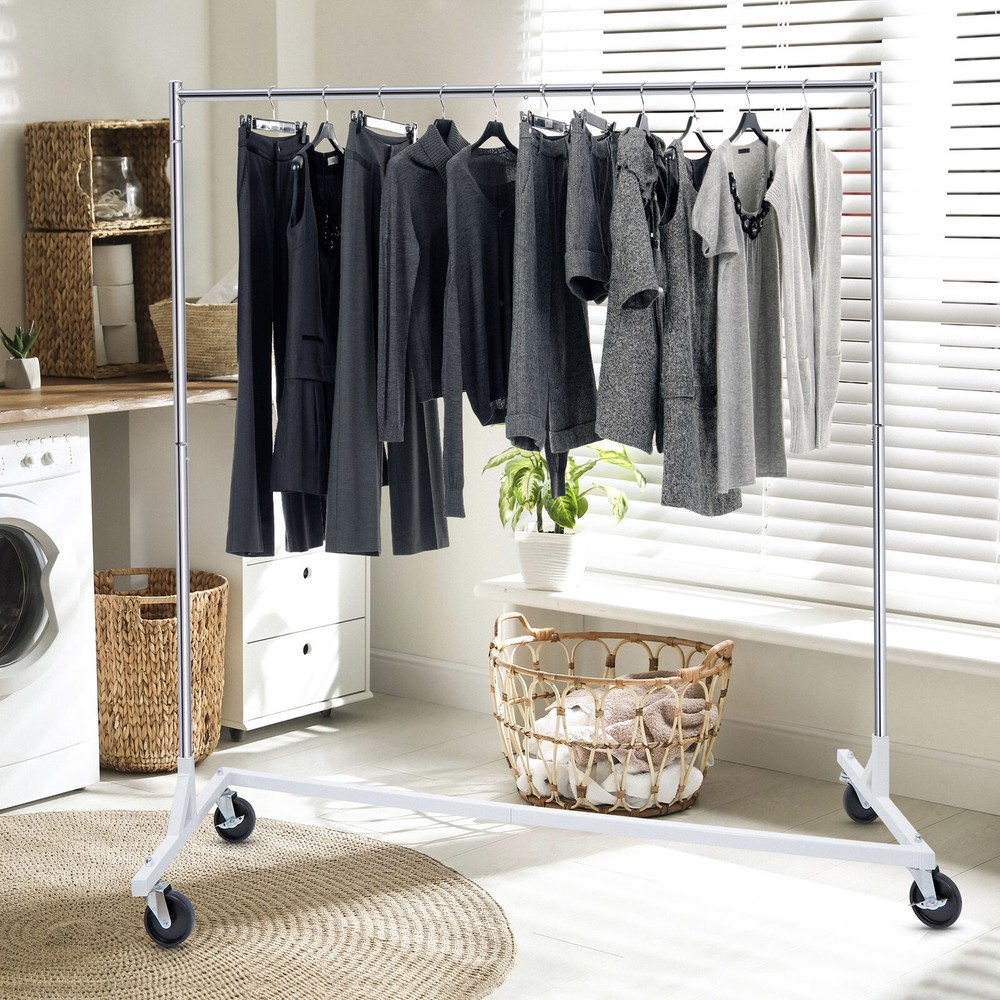 Durable Garment Rack Rolling Clothing Rack Storage Shelf with Z-Base Design