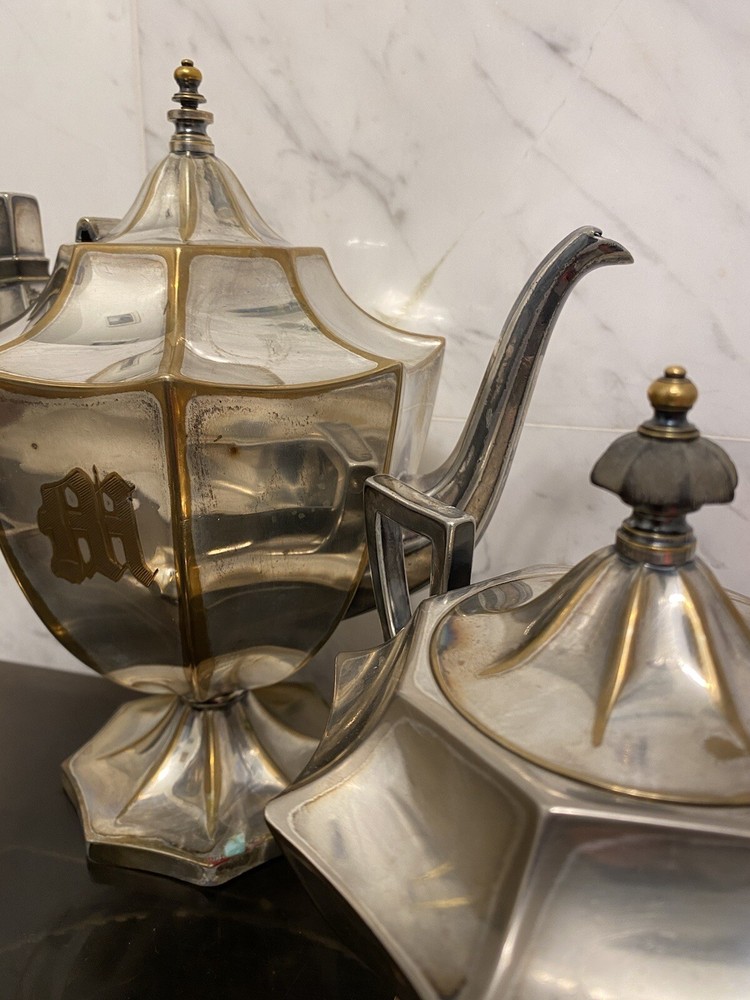 BSCEP Art Deco Silverplate Tea Pot Set of 4 Monogrammed