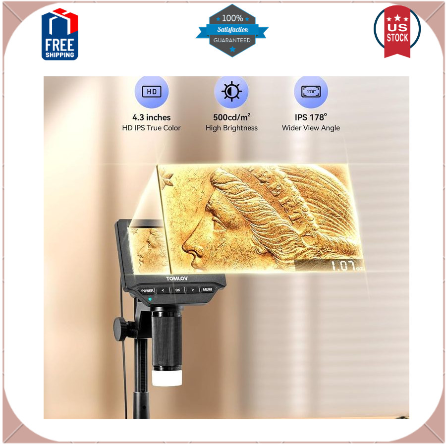 4.3'' Digital Coin Microscope with Screen, Lights & Built-In Weighing Scale