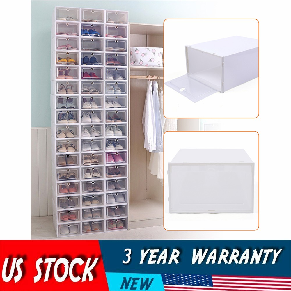 24PCs Foldable Sneaker Shoe Storage Boxes Plastic Stackable cabinet Organizer