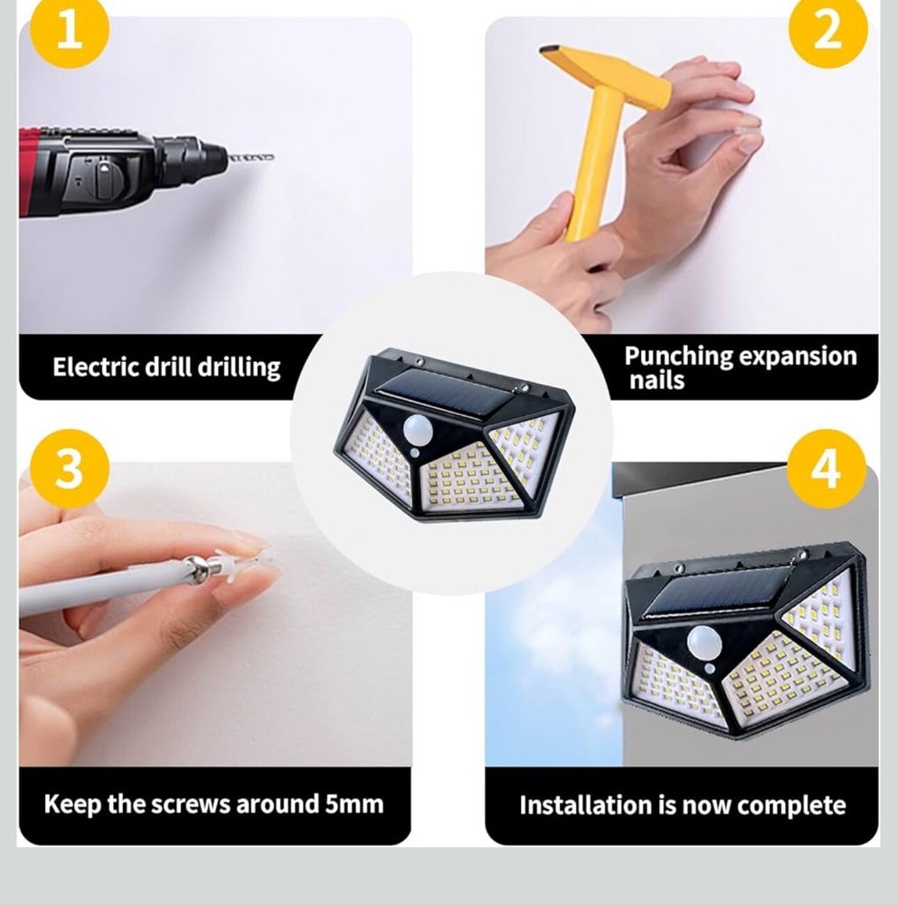2PACK 100LED Solar Power Motion Sensor Wall Light Outdoor Garden Security Lam
