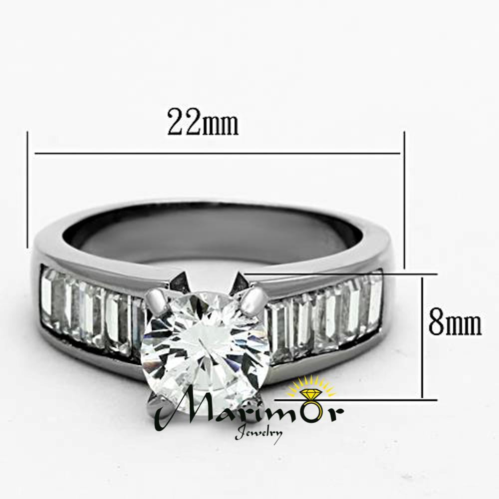 2.97 Ct Round Cut & Baguettes CZ Stainless Steel Engagement Ring Women's Sz 5-10