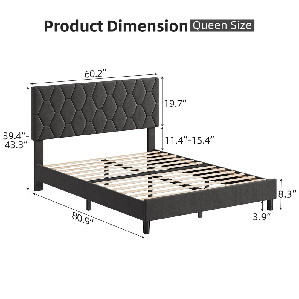 King/Queen/Full Size Bed Frame ,Modern Upholstered Headboard Platform Bed Frame