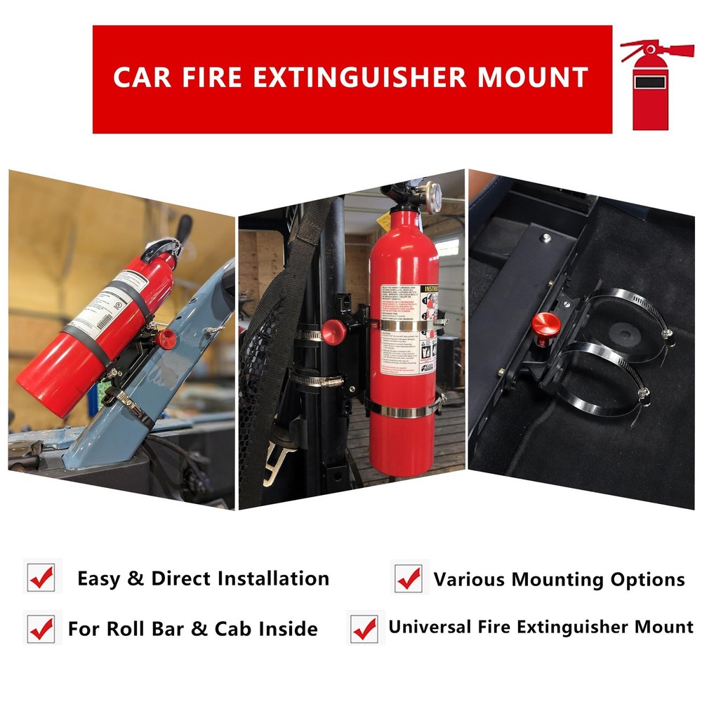 Quick Release Fire Extinguisher Mount - Aluminum Adjustable UTV Roll Bar Fire
