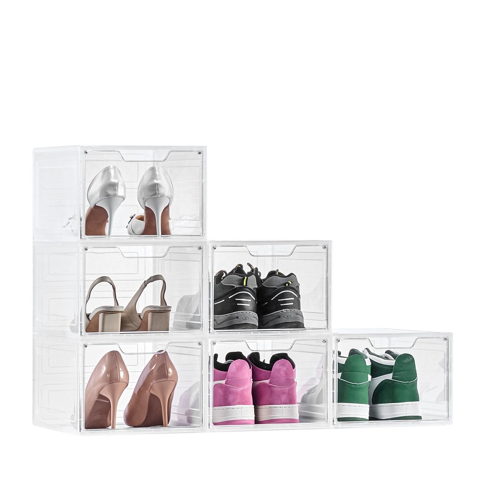[New]Shoe Storage Boxes, 6 Pack Clear Stackable Shoe Boxes Storage Organizers wi