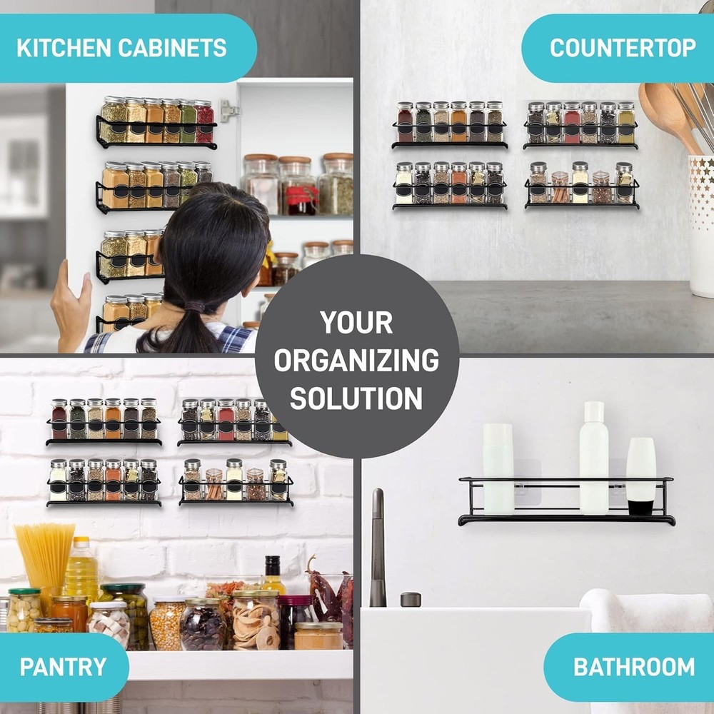 Space-Saving 4-Tier Spice Rack – Adjustable Wall Mount for Kitchen & Beyond