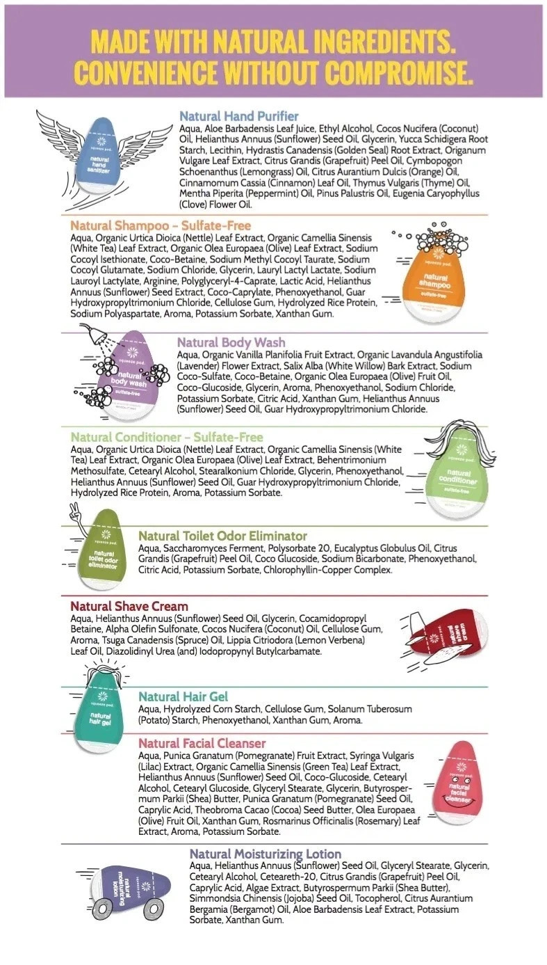 New Squeeze Pod Variety 15 PODS shampoo, conditioner, face cleanser, body wash