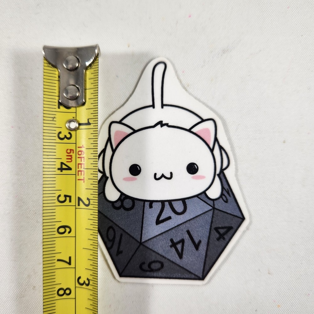 White Cat on D20 Magnet DnD Dungeons & Dragons