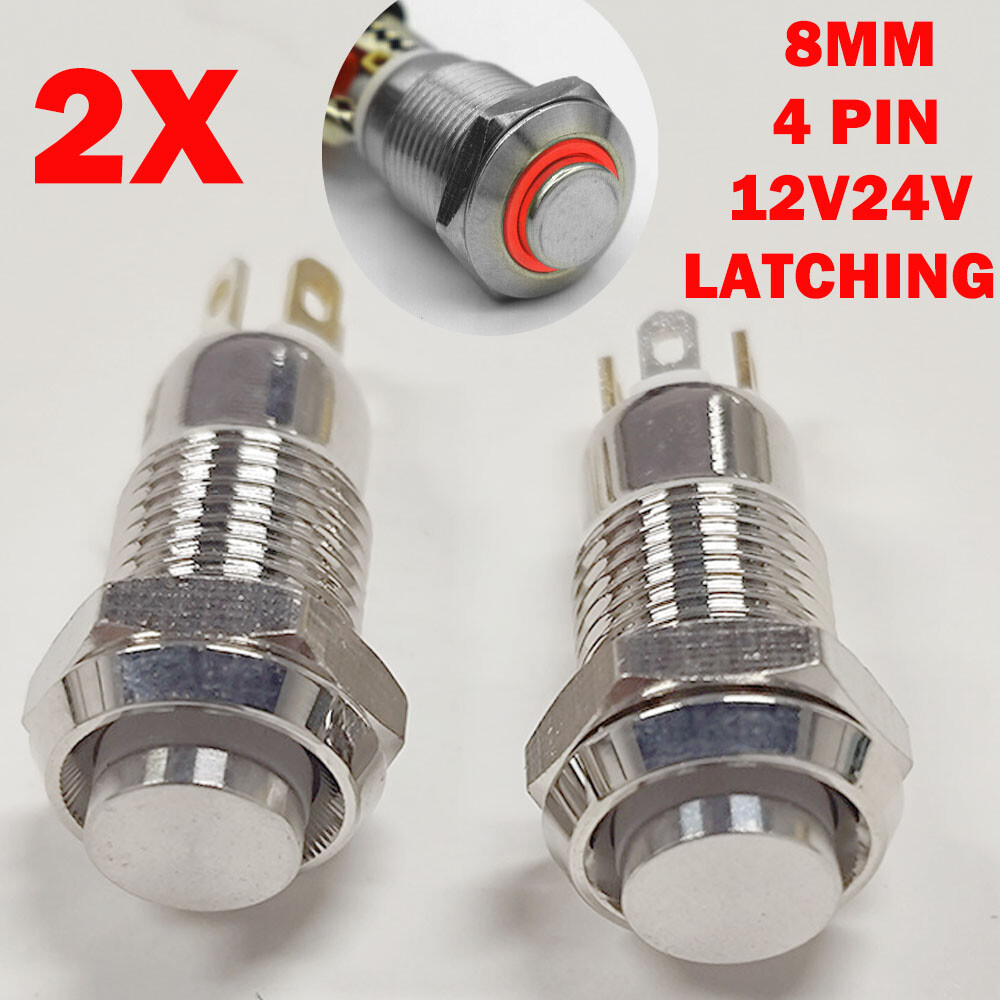 2pc 8mm Small Metal Push Button Switch 4Pin LED Latching/Self Locking IP65 US
