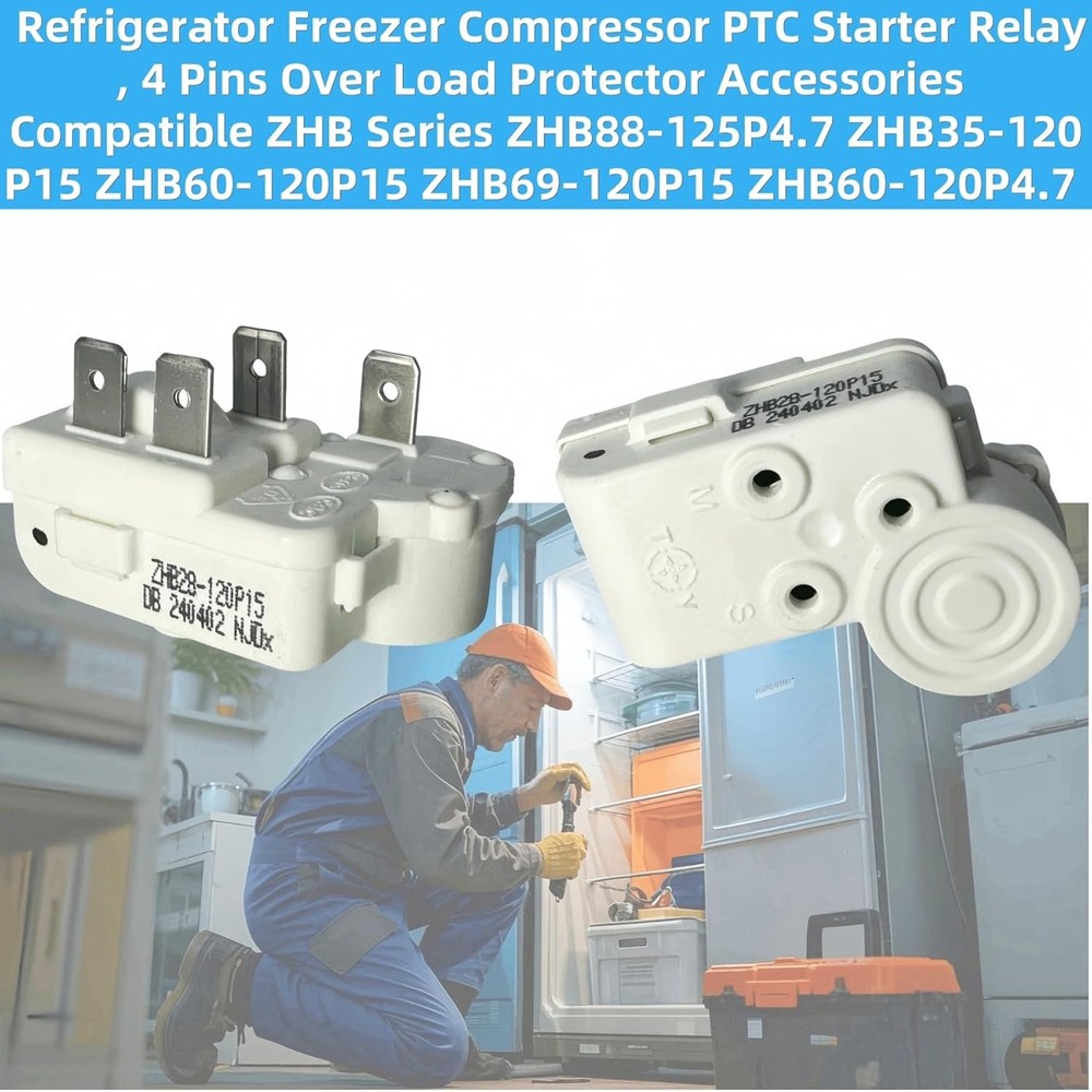 2 Pack Refrigerator Freezer Compressor PTC Starter Relay, 4 Pins Over Load...