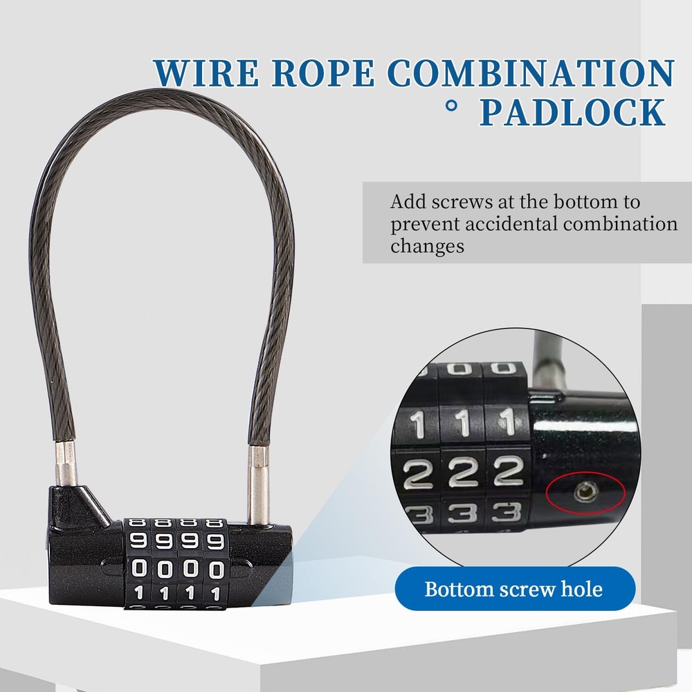 Short Cable Combination Lock, 4 Dial, for Toolbox, Case, Locker, Black