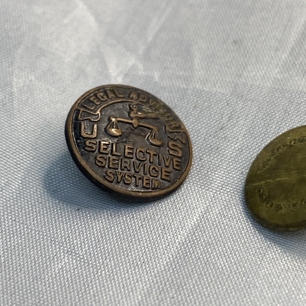 Antique US Selective Service System Legal Advisor Screwback Lapel Button