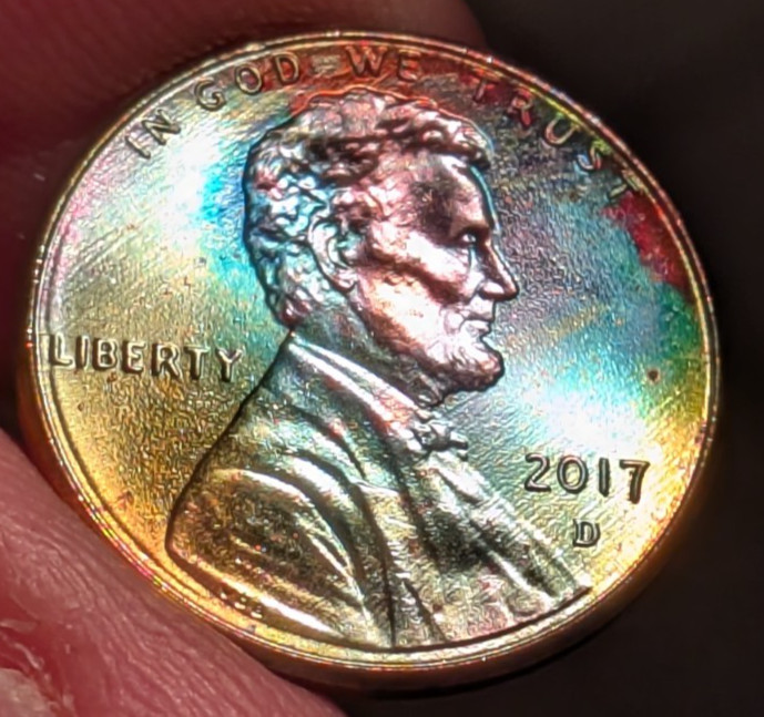 2017 D Lincoln Shield Penny Cent Colorful Toned