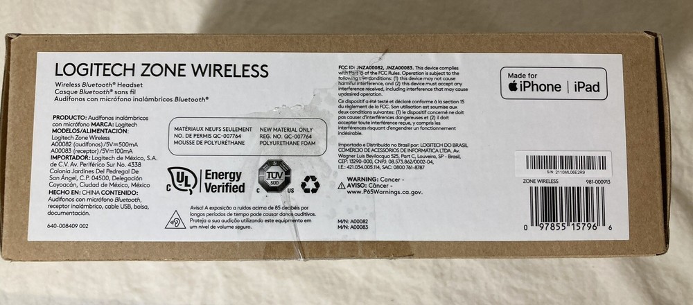 Logitech Zone Wireless Bluetooth Headset Compatible With iPhone & iPad.