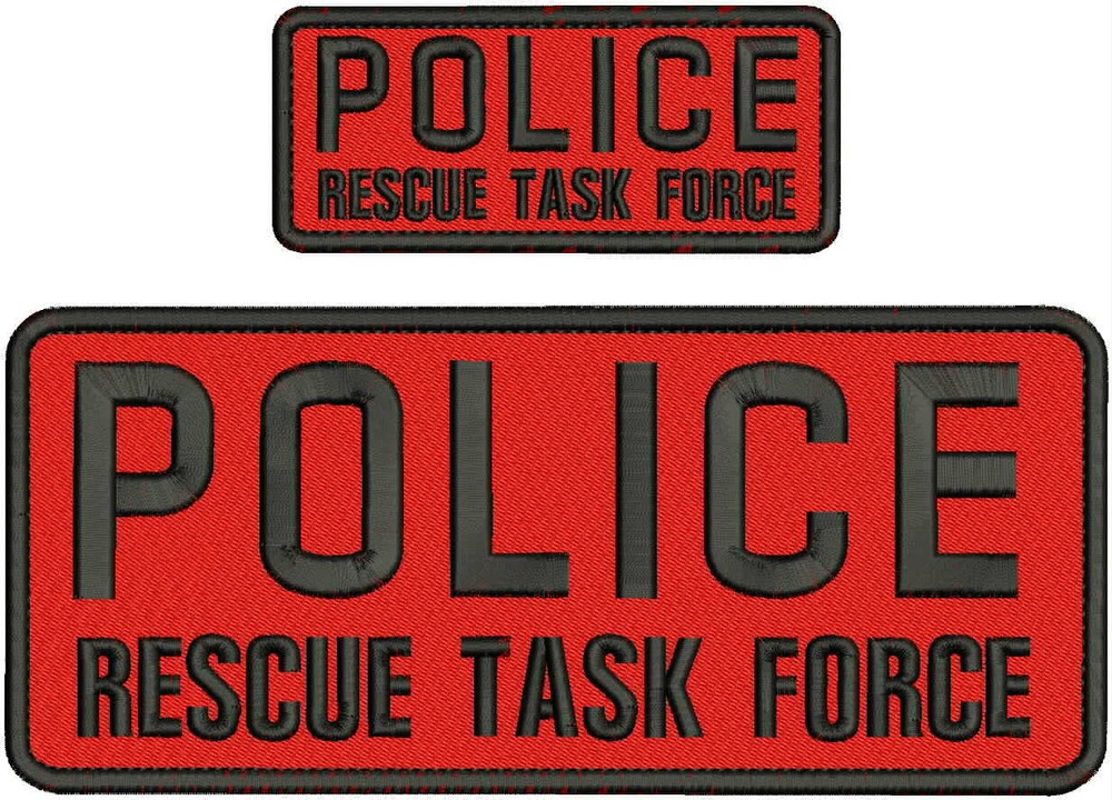 POLICE RESCUE TASK FORCE EMB PATCH 4X10 & 2X5 HOOK ON BACK RED/BLK