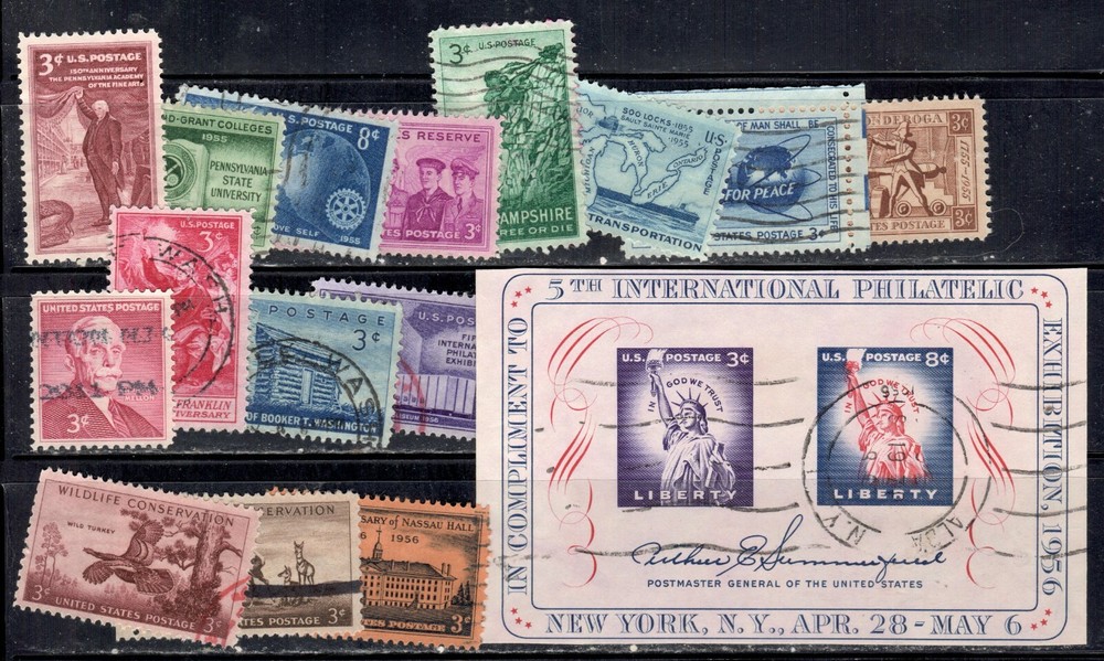 #1064...1083 1955-57 16 different commemoratives cancelled