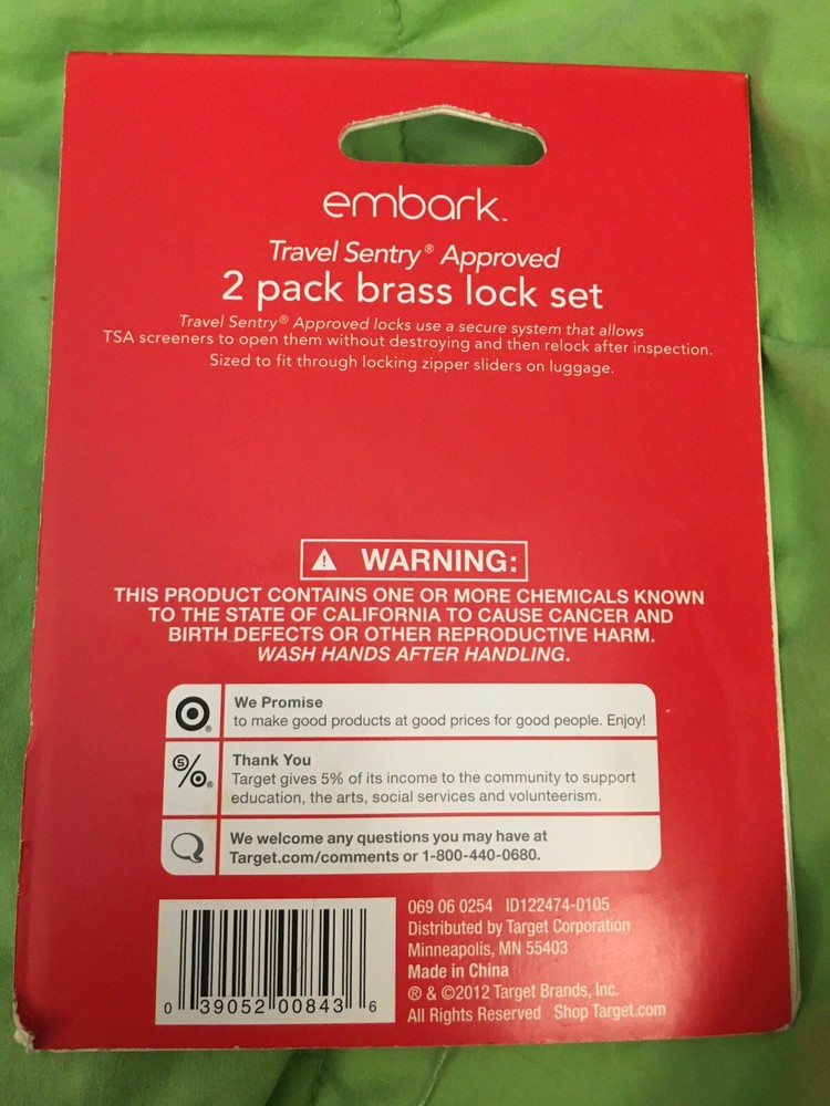 NEW Embark TSA Approved 2 Pack Brass Lock Set, Orange