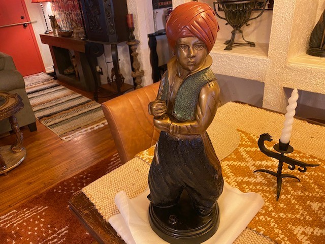 ANTIQUE BRONZE MIDDLE EASTERN COLD PAINT , NUBIAN?CANDELABRA! 16 LBS EACH!