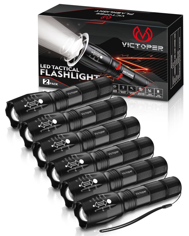 Victoper LED Flashlight 6 Pack, Bright 2000 Lumens Tactical Flashlights High ...