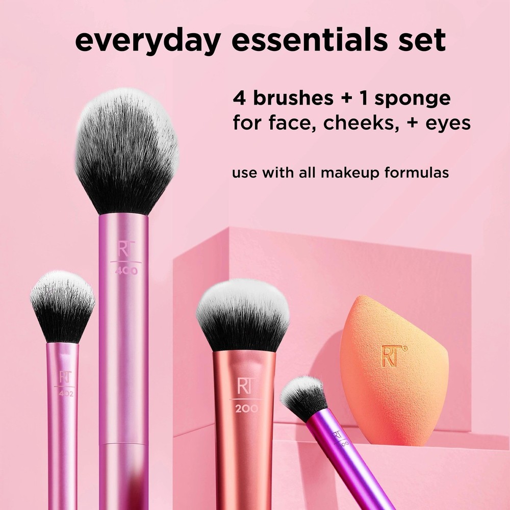 Real Techniques Everyday Essentials Kit, Makeup Brush & Sponge Set, 5 Piece Set