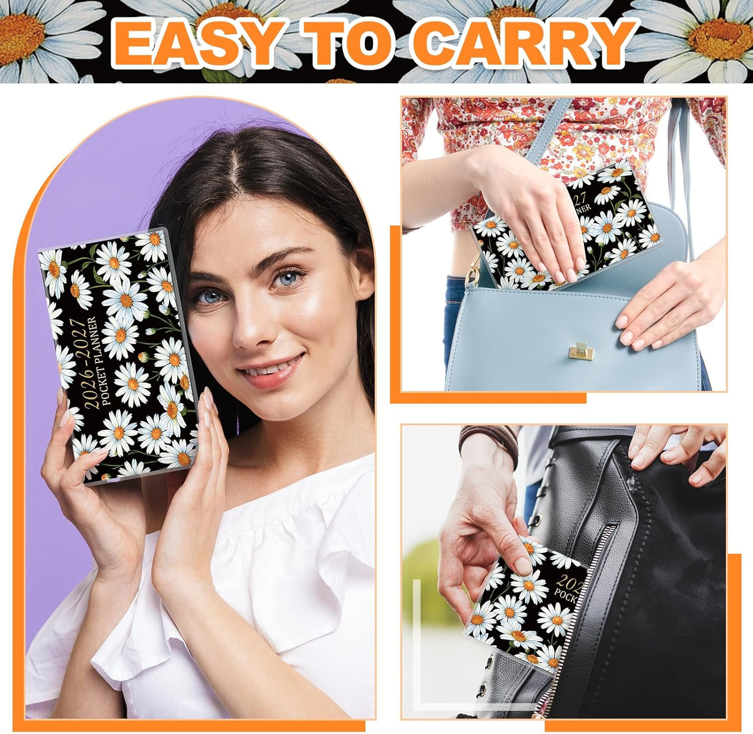 7" x 6.5" 2026-2027 Pocket Calendar for Purse Small Monthly Planner Notebook PVC