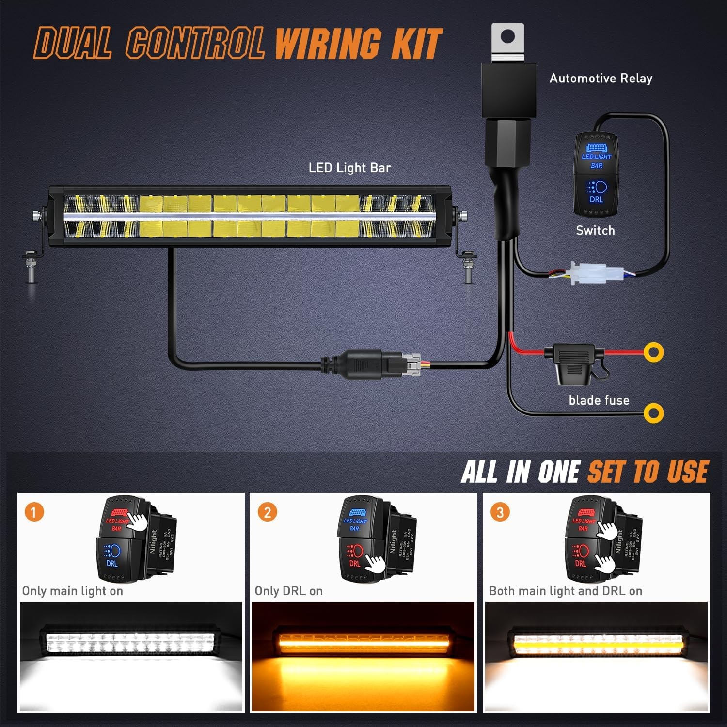 Nilight 19 Inch LED Light Bar with Amber DRL 150W Flood Spot Combo Offroad Light