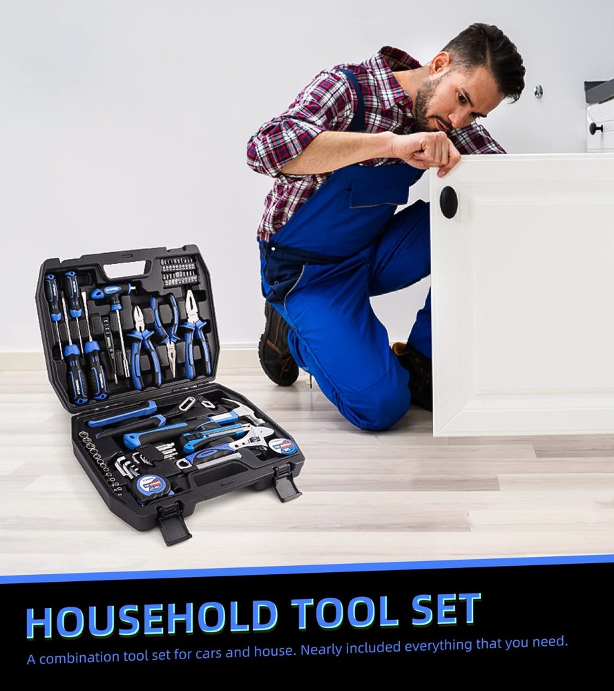 62 Piece Tools Set, General Household Tool Kit with Storage Toolbox, Basic To...