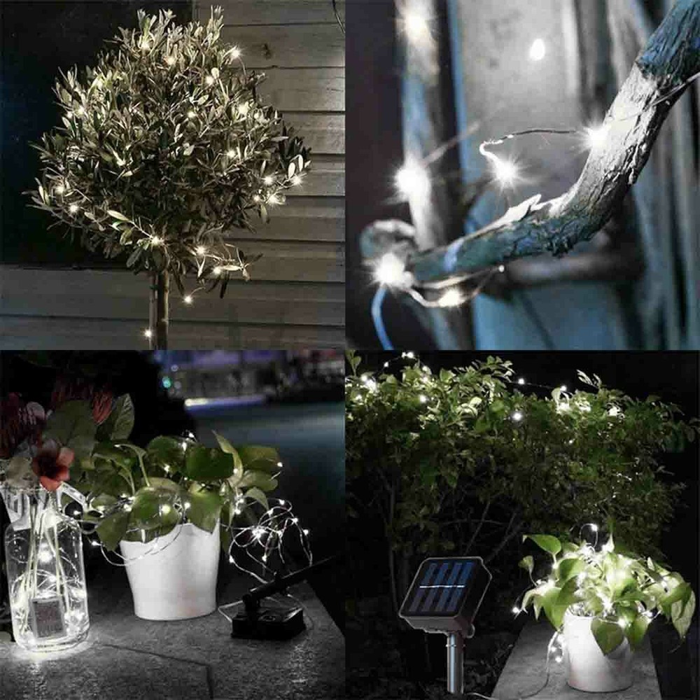2 Pack 33 Ft 100 LEDs Copper Wire String Fairy Lights Solar Powered Mini LED