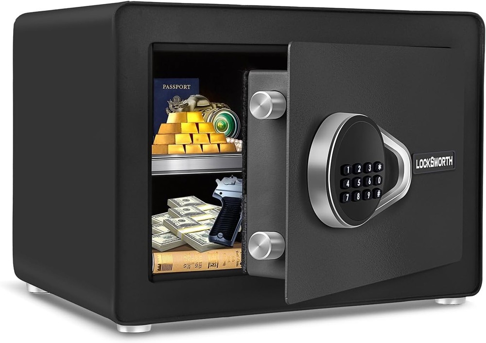 Small Digital Safe Box with Alarm Removable Shelf Key & Code Lock. -1.0 Cubic Ft