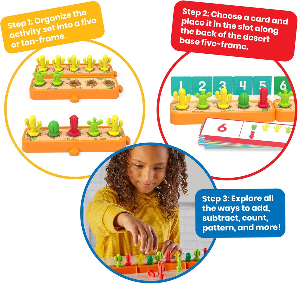 Cactus Counting Desert Math Activity Set, Ten Frame Math Manipulatives, Color Co