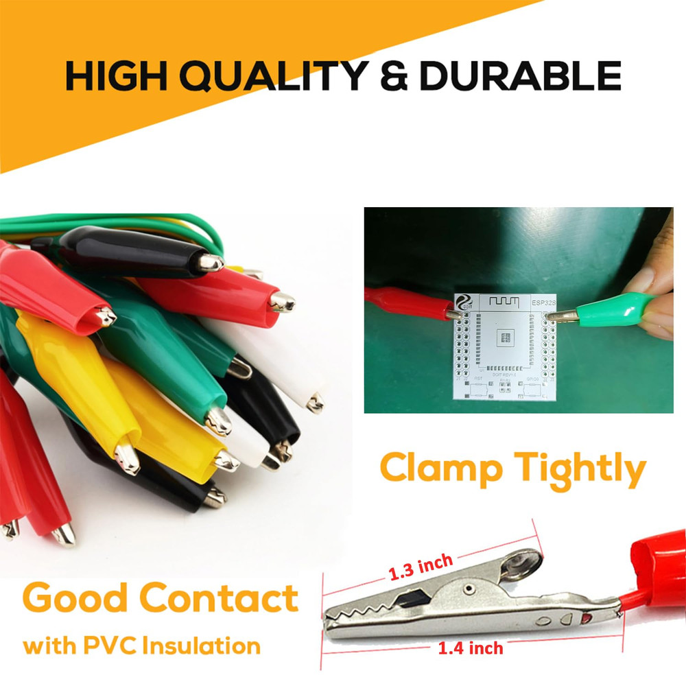 10PCS Premium Alligator Clips Electrical, 5 Colors Test Leads with Testing Probe