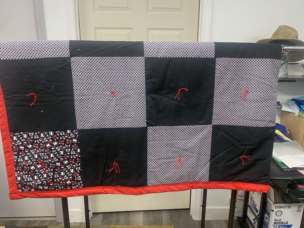 Handcrafted Quilt Patchwork Red, Black, Checkered