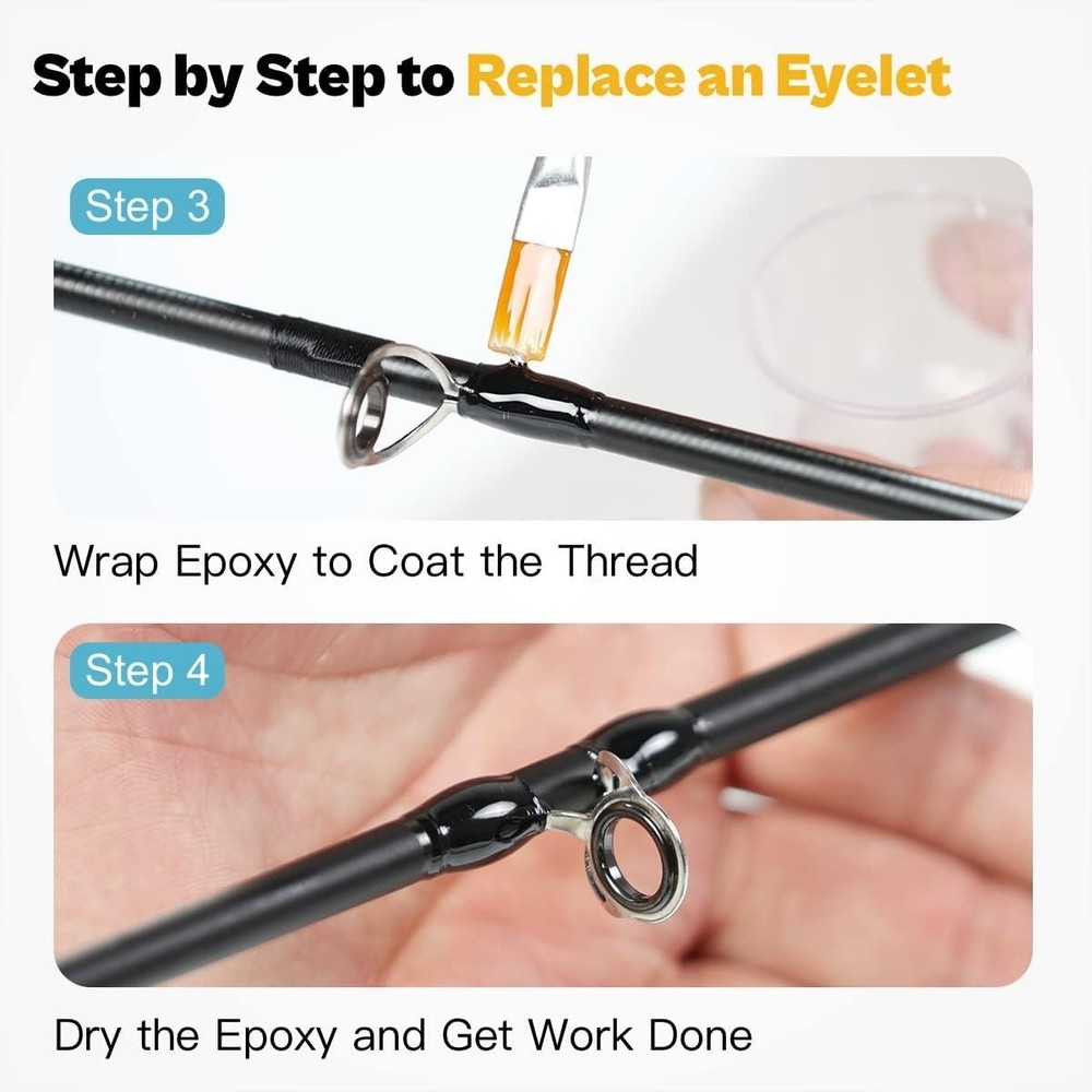 All-in-One Fishing Pole Eyelets Replacement Kit - Includes Epoxy & Instructions