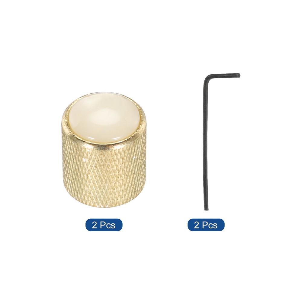 Guitar Bass Dome Knobs White Shell Top 6mm Gold Metal Volume Tone Control 2Pcs
