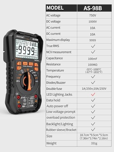 Multimeter Digital Multimeter DC AC Voltmeter and Ohm Volt Amp 9999 Counts