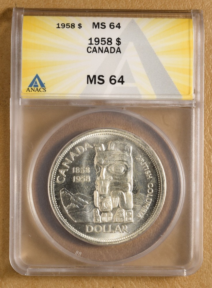 1958 Canada Silver Dollar ANACS MS64
