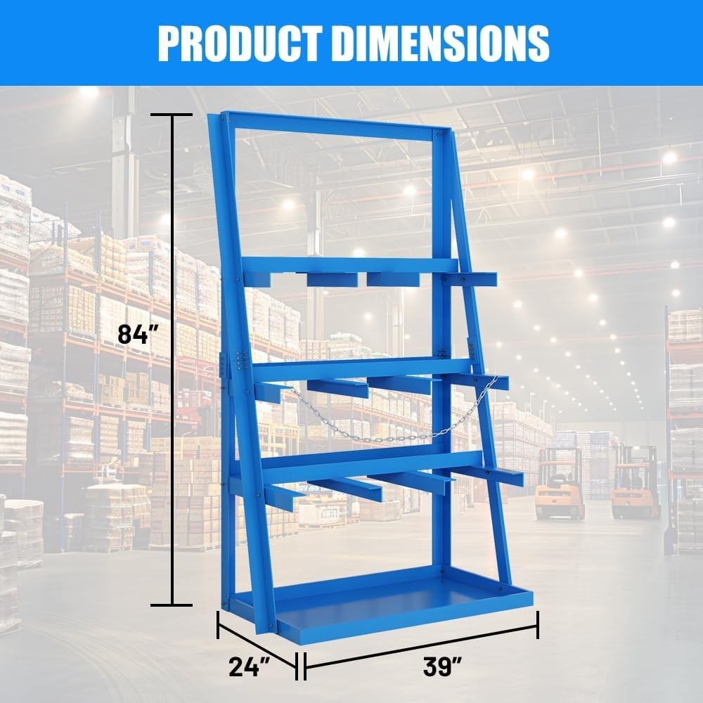 3000LBS Vertical Bar Rack 39" x 24" x 84" Lumber/Pipe Storage with Safety Chain