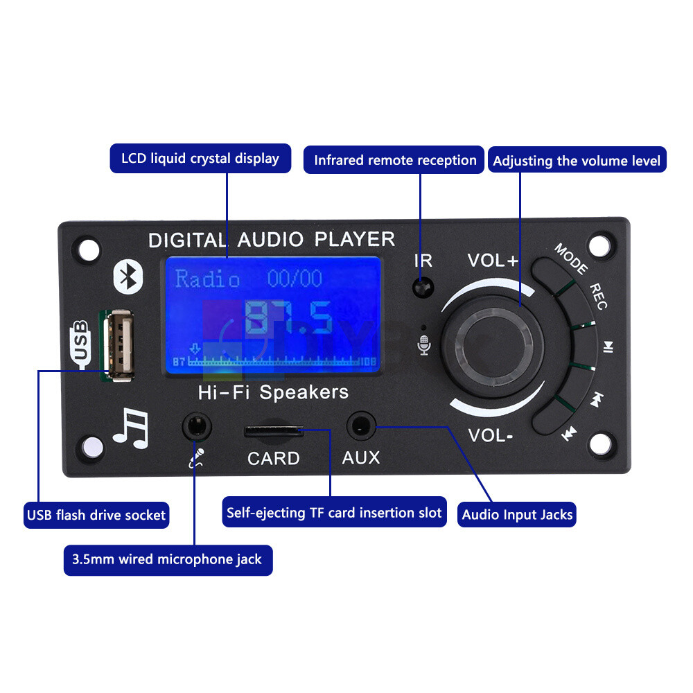 MP3 Decoder Board LCD Bluetooth FM Radio Audio Module with Remote Control 12V