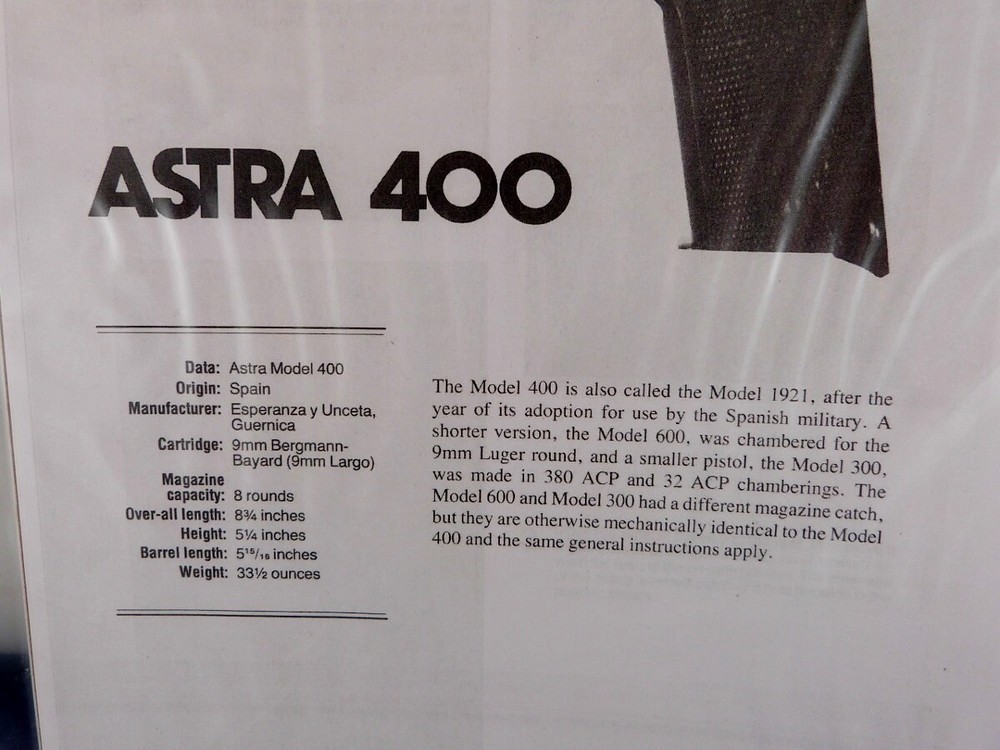 ASTRA 400 9mm HAND GUN BREAK DOWN INSTRUCTION KIT