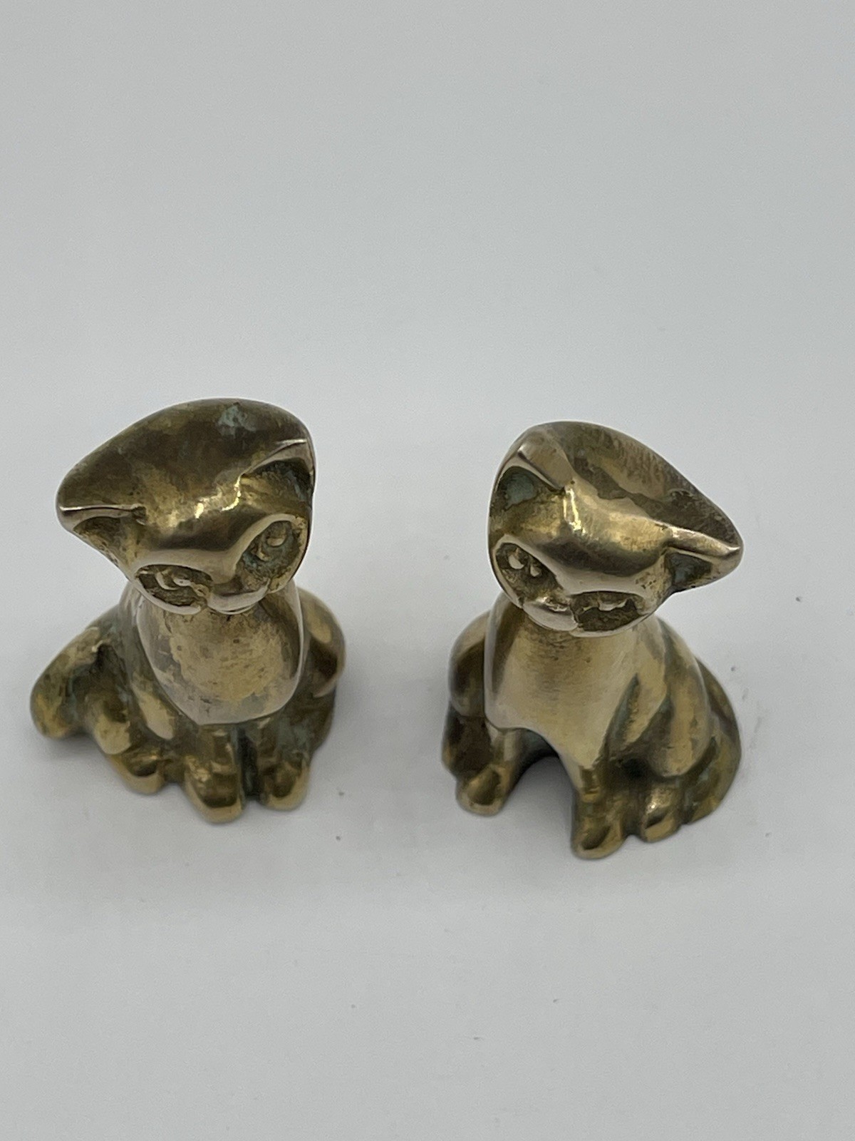 Vintage Pair Of Siamese Cats Whimsical 2.5”/ 3” Solid Brass MCM Decor