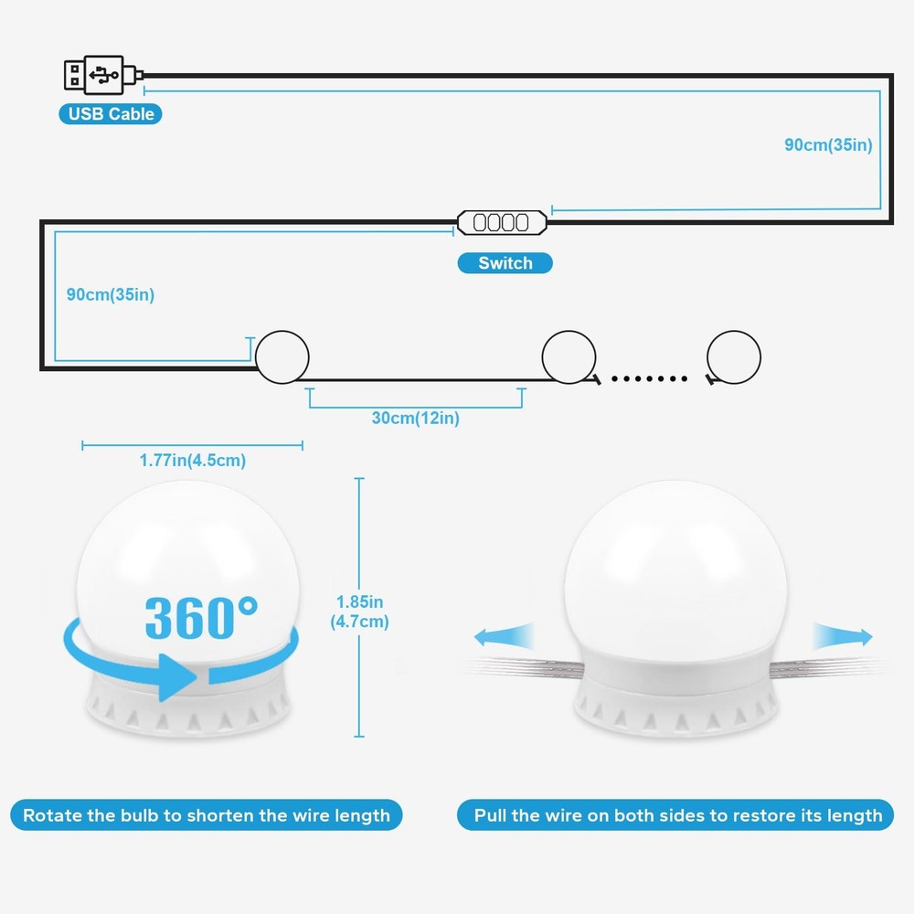 LED Vanity Lights For Mirror, Stick on 10 (White), White