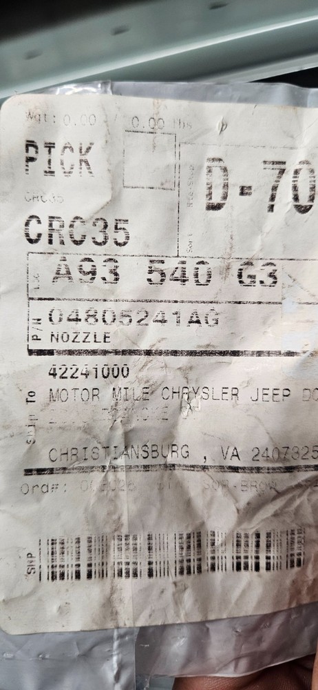 Windshield Washer Nozzle Mopar 4805241AG