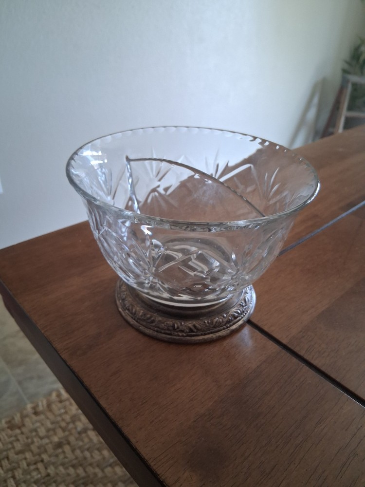 Etched Divided Crystal Bowl With Sterling Base