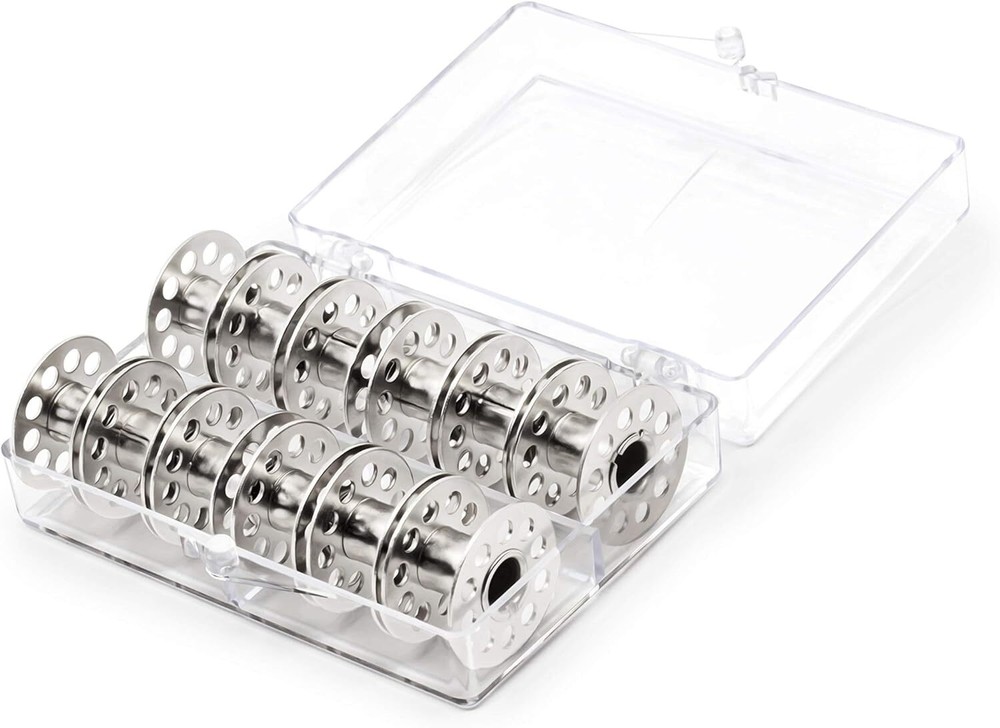 Dritz 939 Bobbins, Class 15, Metal, Includes Reusable Storage Box, (12-Count)