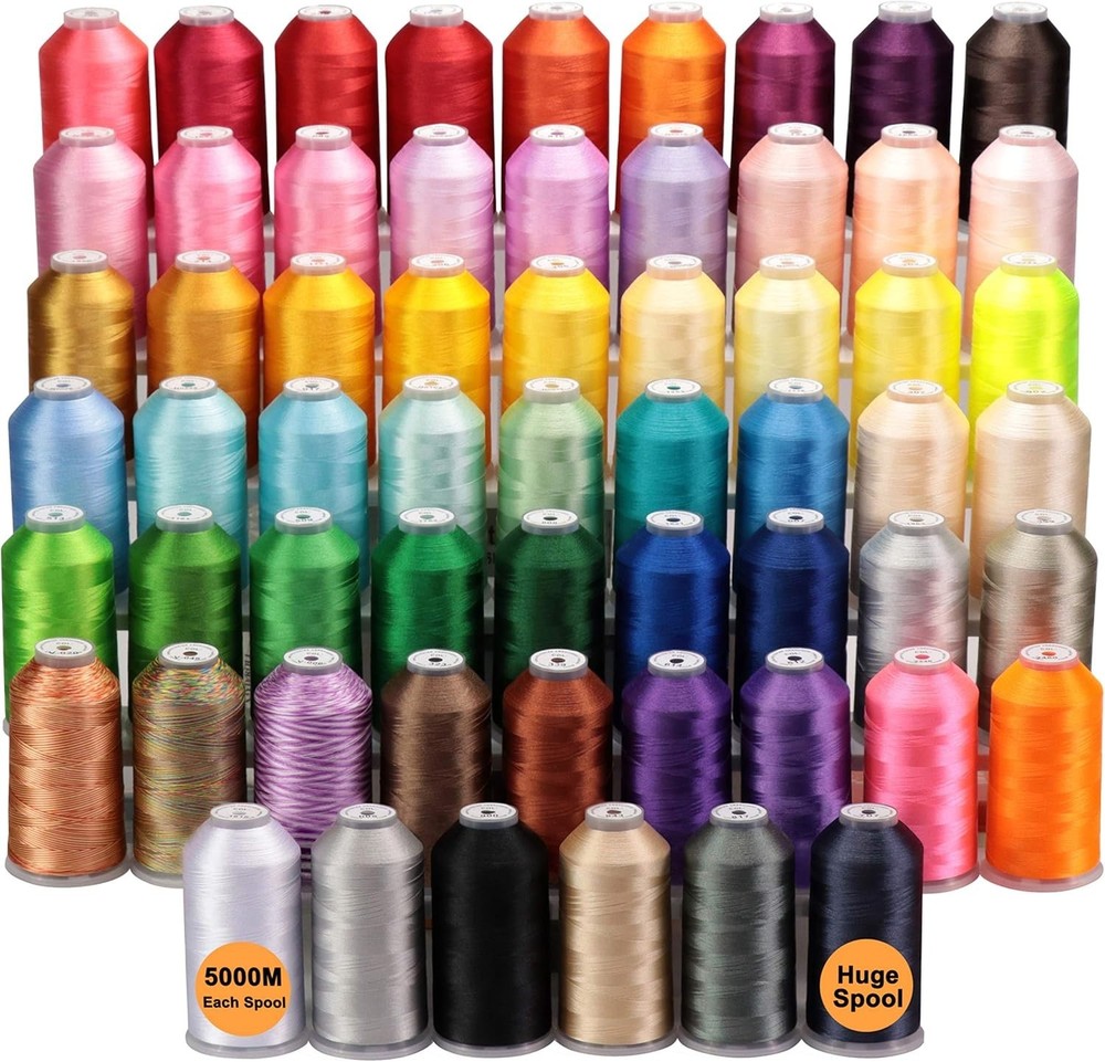 Versatile 5000M Polyester Embroidery Thread - 60 Assorted Colors & Accessories