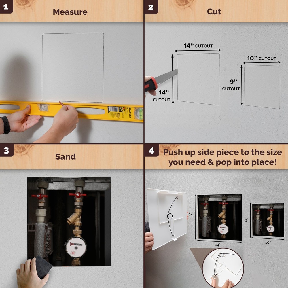 Morvat 14x14 Adjustable Spring Access Panel for Drywall & Ceiling, 4 Pack